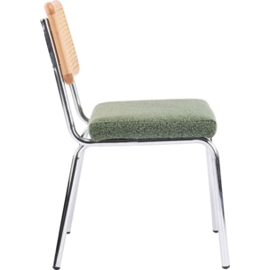 Lot de 2 chaises chromées, cannage et tissu bouclé - PAULA