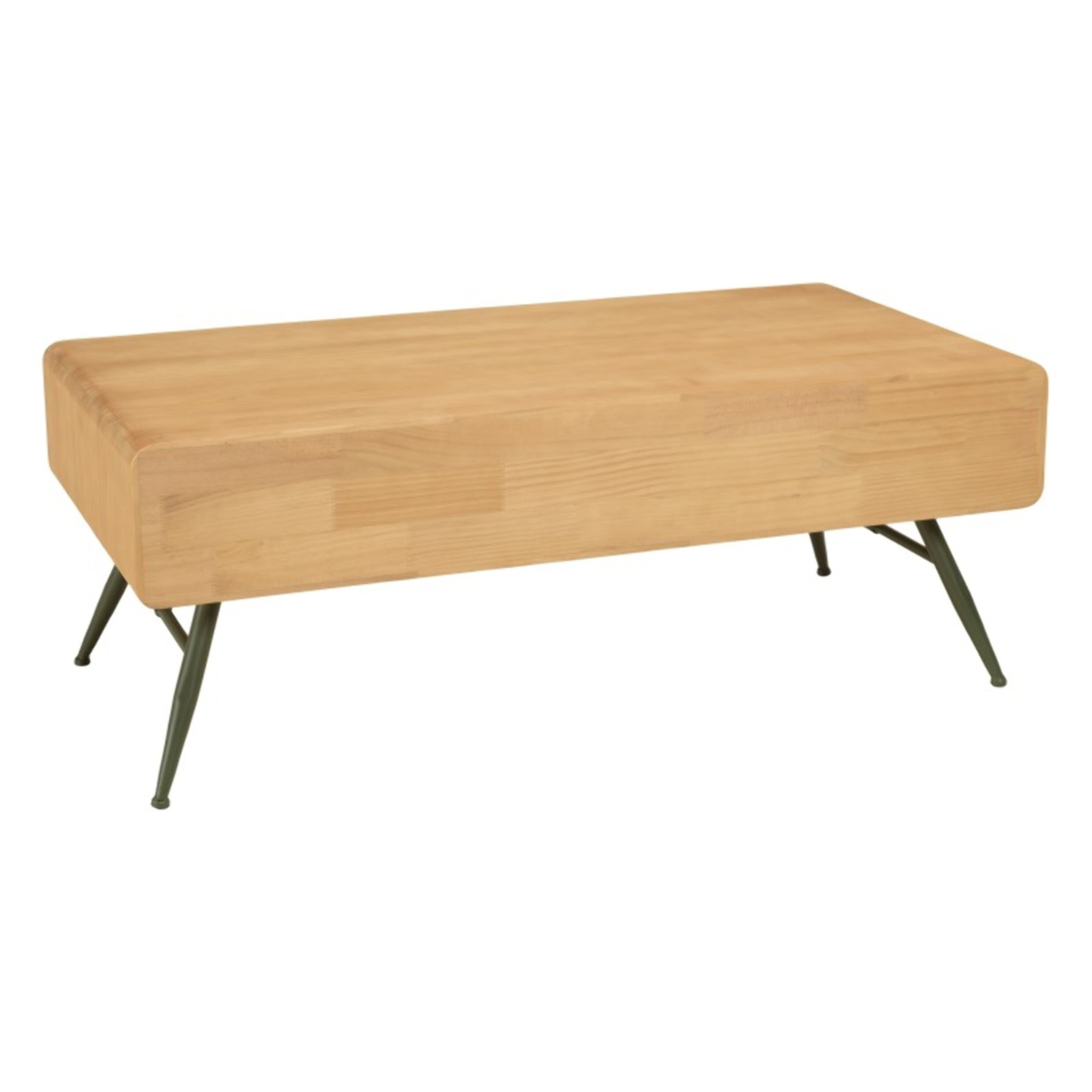 HELENA - Table basse 2 tiroirs pin couleur naturelle pieds métal vert