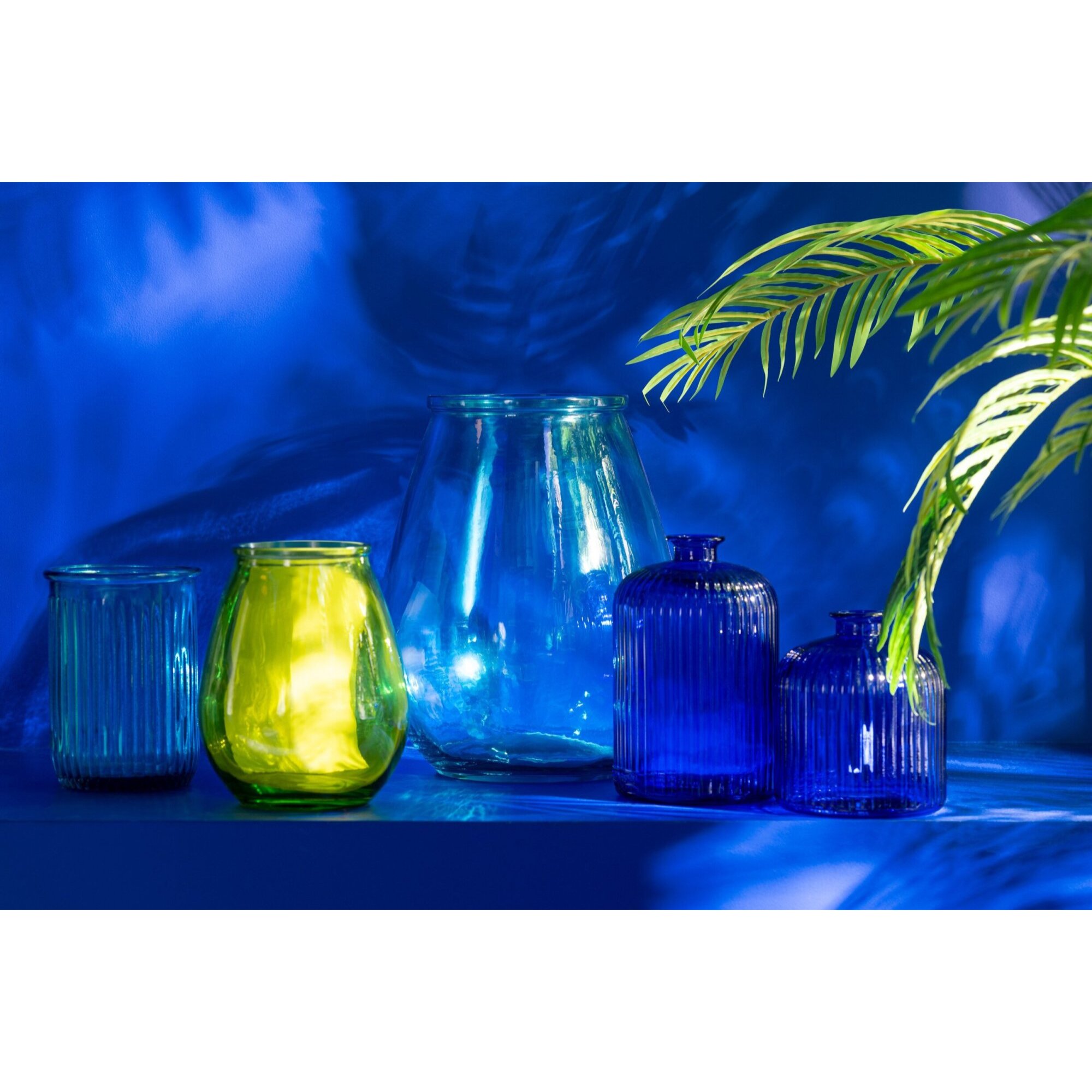 J-Line vase Bouteille Stripe - verre - bleu - small - Ø 14.5 cm