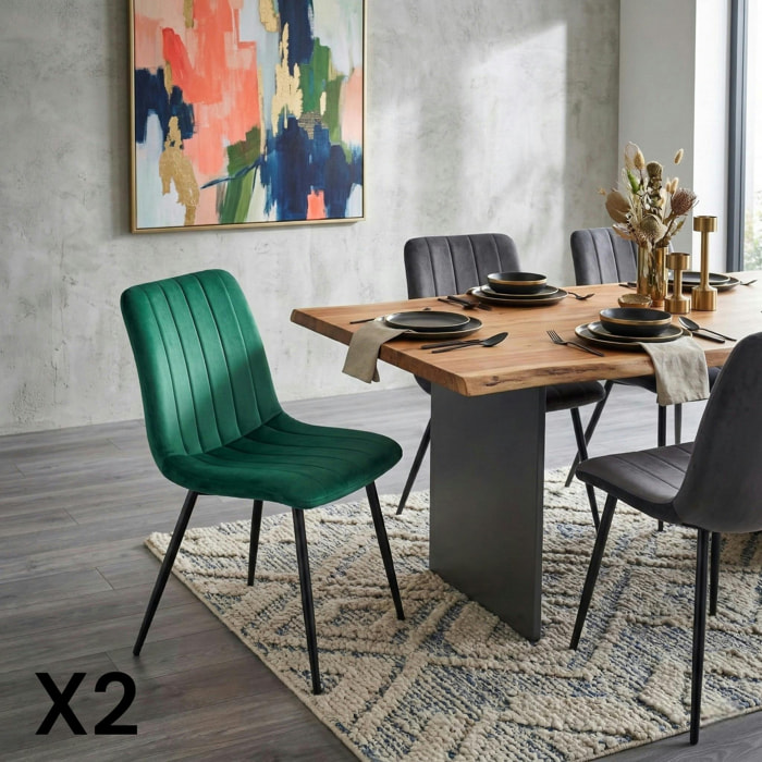 Chaise à rayures velours vert sapin (lot de 2) MALANG