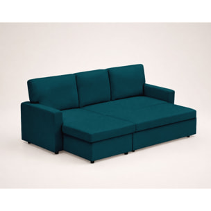 Meiya - canapé d'angle réversible 4 places convertible avec coffre en tissu - Bleu