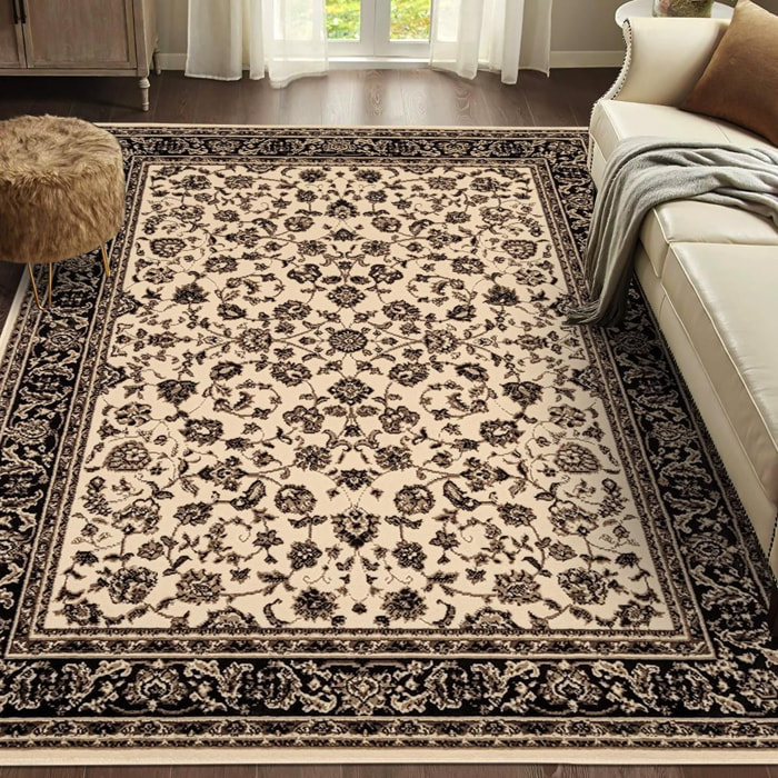Tapis Ladi motif traditionnel oriental beige et noir