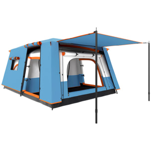 Tente de camping familiale 4-5 personnes - portes, fenêtres, sac de transport inclus - dim. 4,3 x 3 x 1,95 m - bleu