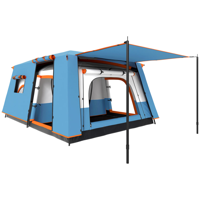 Tente de camping familiale 4-5 personnes - portes, fenêtres, sac de transport inclus - dim. 4,3 x 3 x 1,95 m - bleu