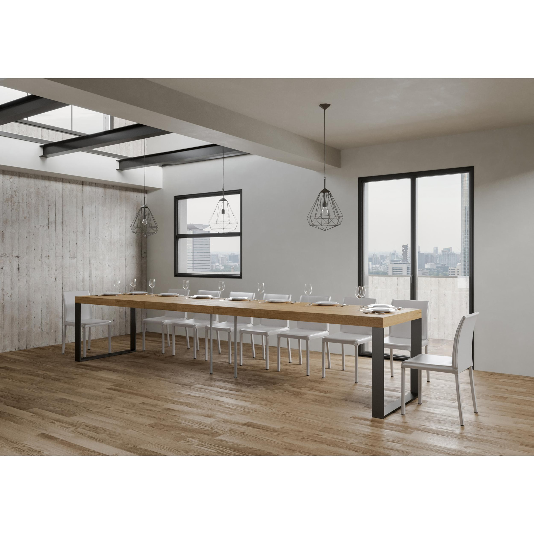 Mesa extensible 90x160/420 cm Tecno Premium Roble Natural estructura Antracita