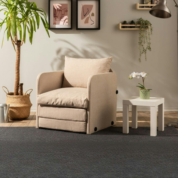 Fauteuil convertible beige lin 1 place couchage 200 cm ORURO