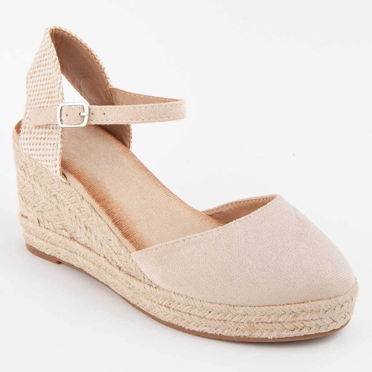 Sandalia De Cuña - Beige - Altura: 8 Cm