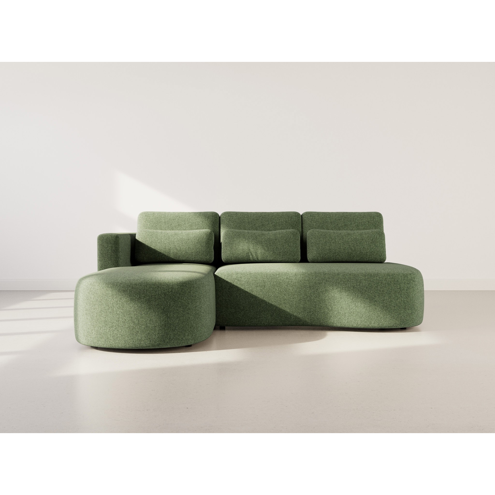 Mahina - canapé d'angle gauche 4 places convertible avec coffre en tissu texturé - Vert