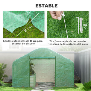 Invernadero de Exterior 4x3x2 m Invernadero de Túnel con 2 Ventanas Cubierta de PE Anti-UV y 1 Puerta Enrollable con Cremallera Invernadero para Jardín Patio