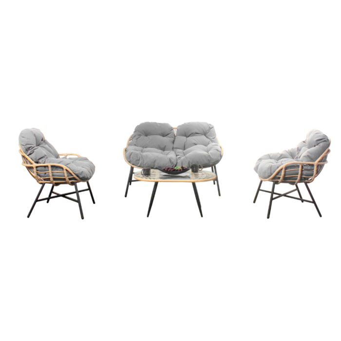Salon de jardin 4 places canapé + fauteuils gris foncé - CASMA