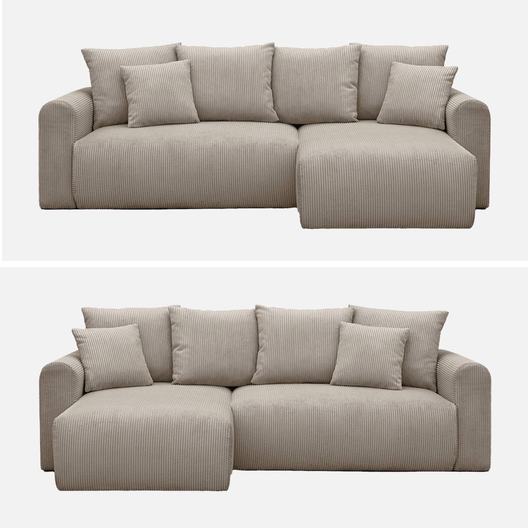 Canapé d'angle convertible réversible 3 places velours côtelé taupe avec coffre de rangement - Almo