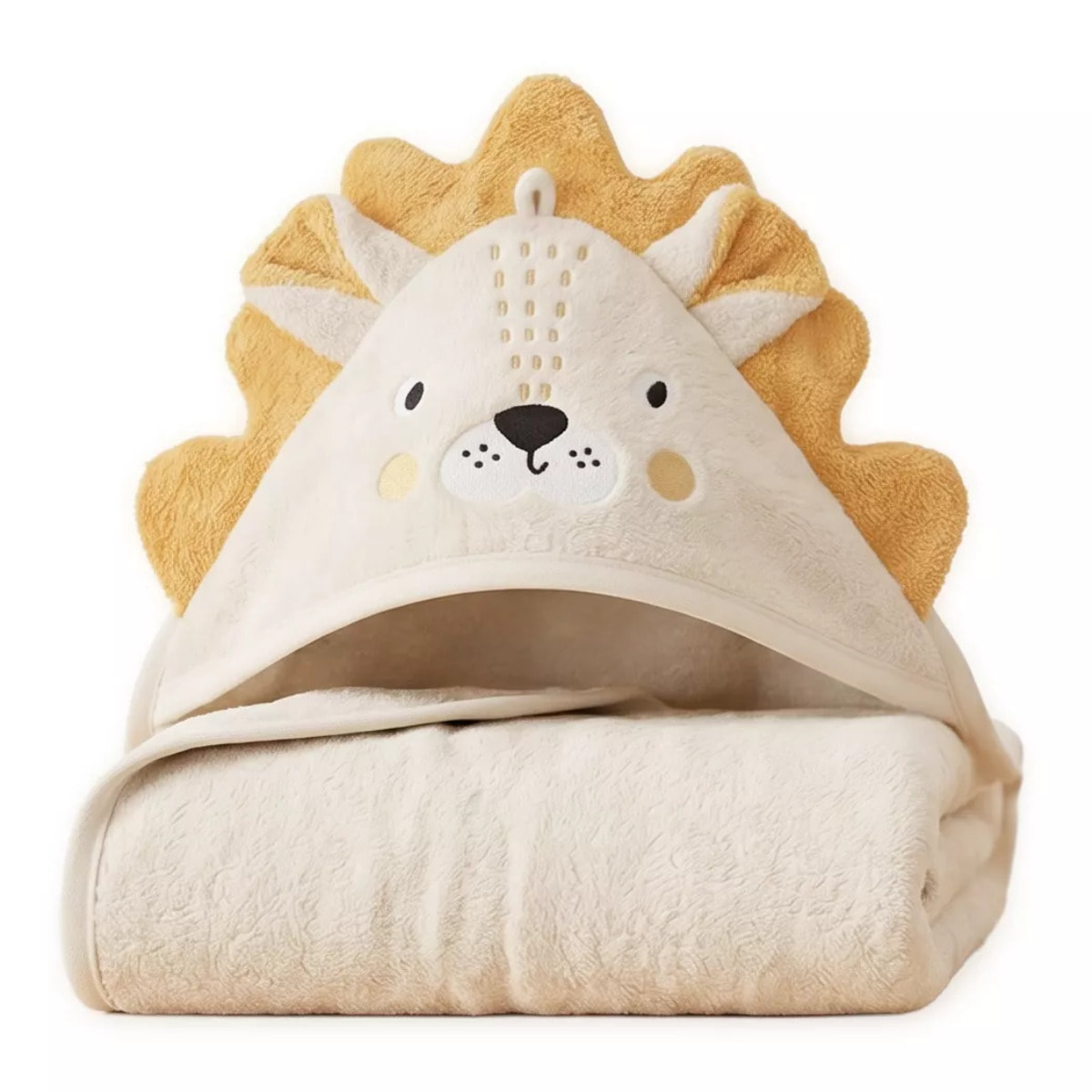 Cape de bain enfant pur coton 420 g/m² brodé jaune beige Petit lion angora