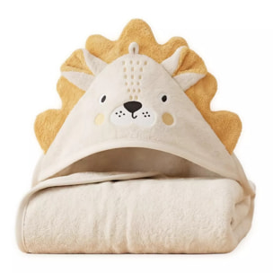 Cape de bain enfant pur coton 420 g/m² brodé jaune beige Petit lion angora