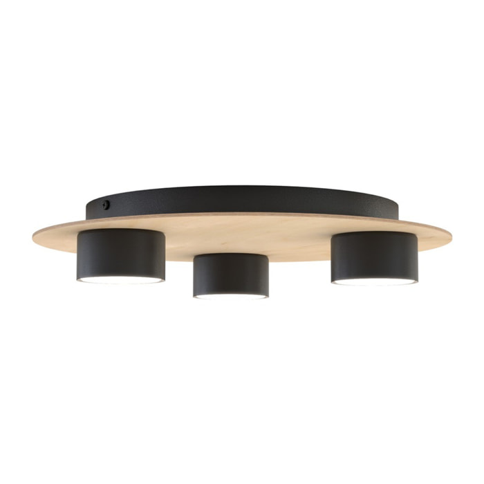 Lampada da soffitto Pixo in acciaio nero e legno naturale