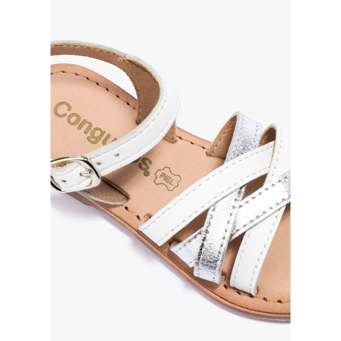 Sandalias De Niña Hebilla Napa En Plata