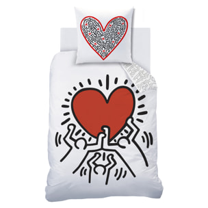 Parure de lit imprimée 100% coton, KEITH HARING RED LOVE