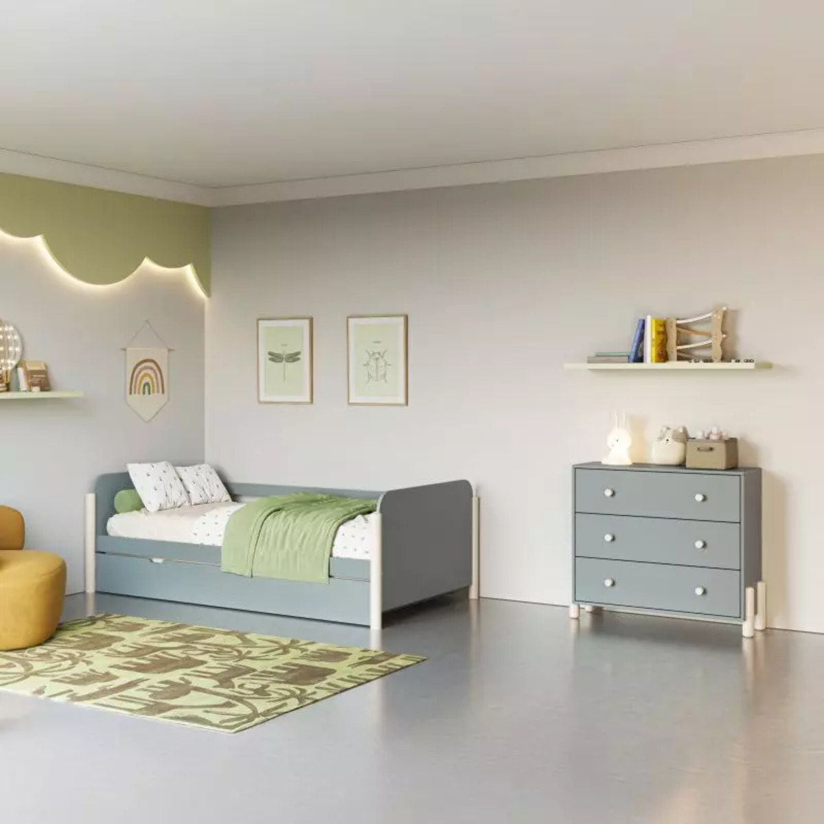 Cama doble juvenil Misty Dawn Verde Salvia - Oak Soft