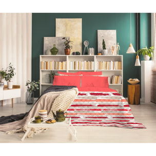 TRAPUNTINO LETTO SINGOLO RIGHE ROSSO MADE IN ITALY MEZZA STAGIONE