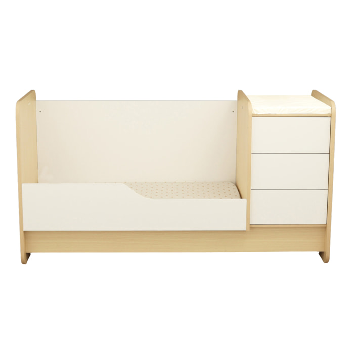 Lit combiné 140x70 évolutif en 90x190 avec commode à langer 3 tiroirs