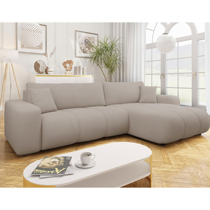 Nicole - Canapé d'angle réversible 5 places convertible avec coffre en tissu - Taupe