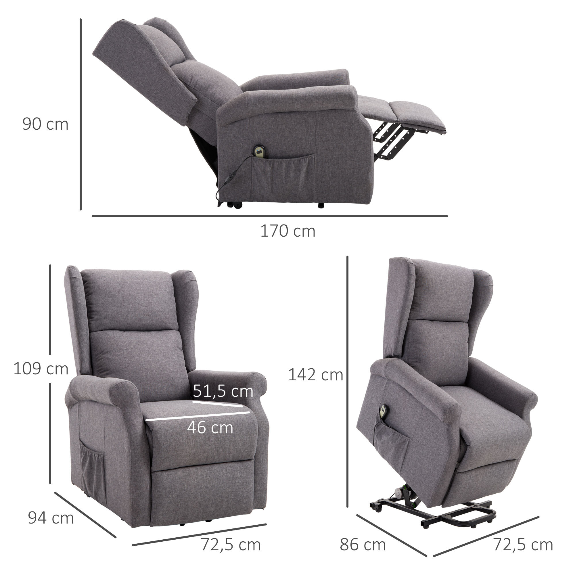 Fauteuil de relaxation électrique fauteuil releveur inclinable avec repose-pied ajustable lin gris chiné