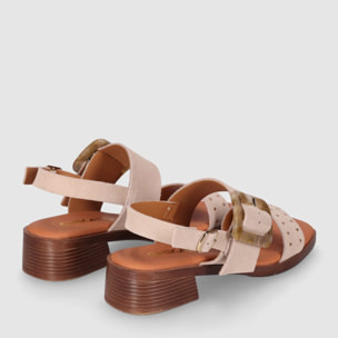 Sandalias de Serraje - Beig - Tacón: 4 cm
