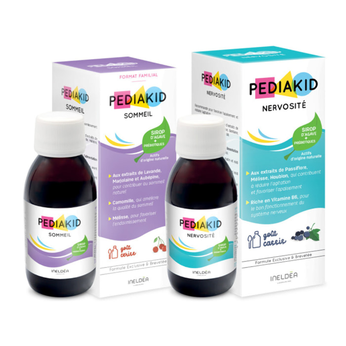PEDIAKID - Pack Sirops Sommeil & Nervosité - Compléments alimentaires à base de plantes - Formule exclusive au sirop d'Agave - Aide à réduire l'agitation - Facilite l'endormissement - 2 flacons 125ml