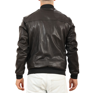 Giubbino in vera pelle di vitello rifinizione vegetale Nero -Slim Fit