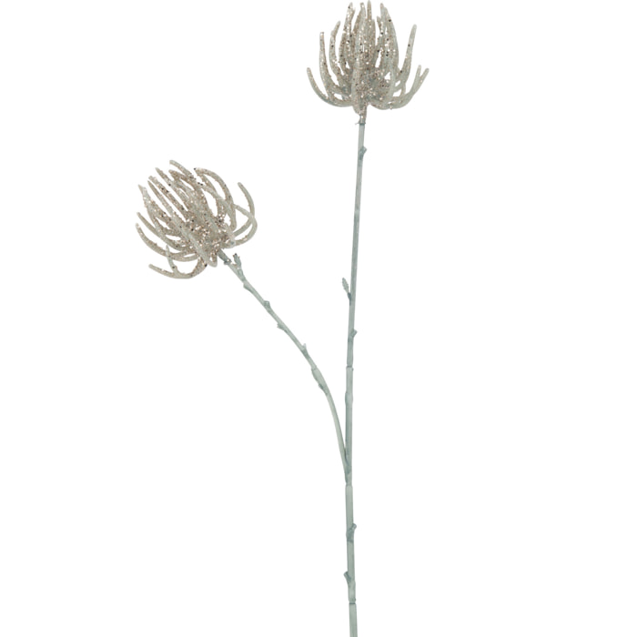 J-Line décoration Branche 2 Fleurs + Paillettes - platique - vert clair - 12 pcs