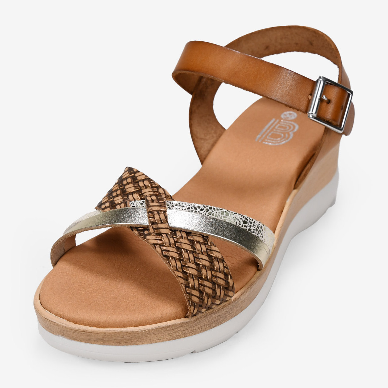 Sandalias de piel marrones con cuña efecto madera