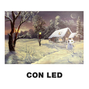 Quadro in legno con led casa innevata cm60x40h1,8