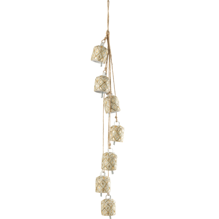 J-Line suspension 7 Cloches - fer/perles - blanc/or