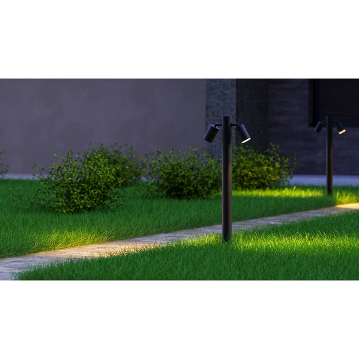 Forlight Pixa - Baliza de Jardín con 2 Focos Orientables GU10. Altura 81cm IP44 para Exterior. Color Negro