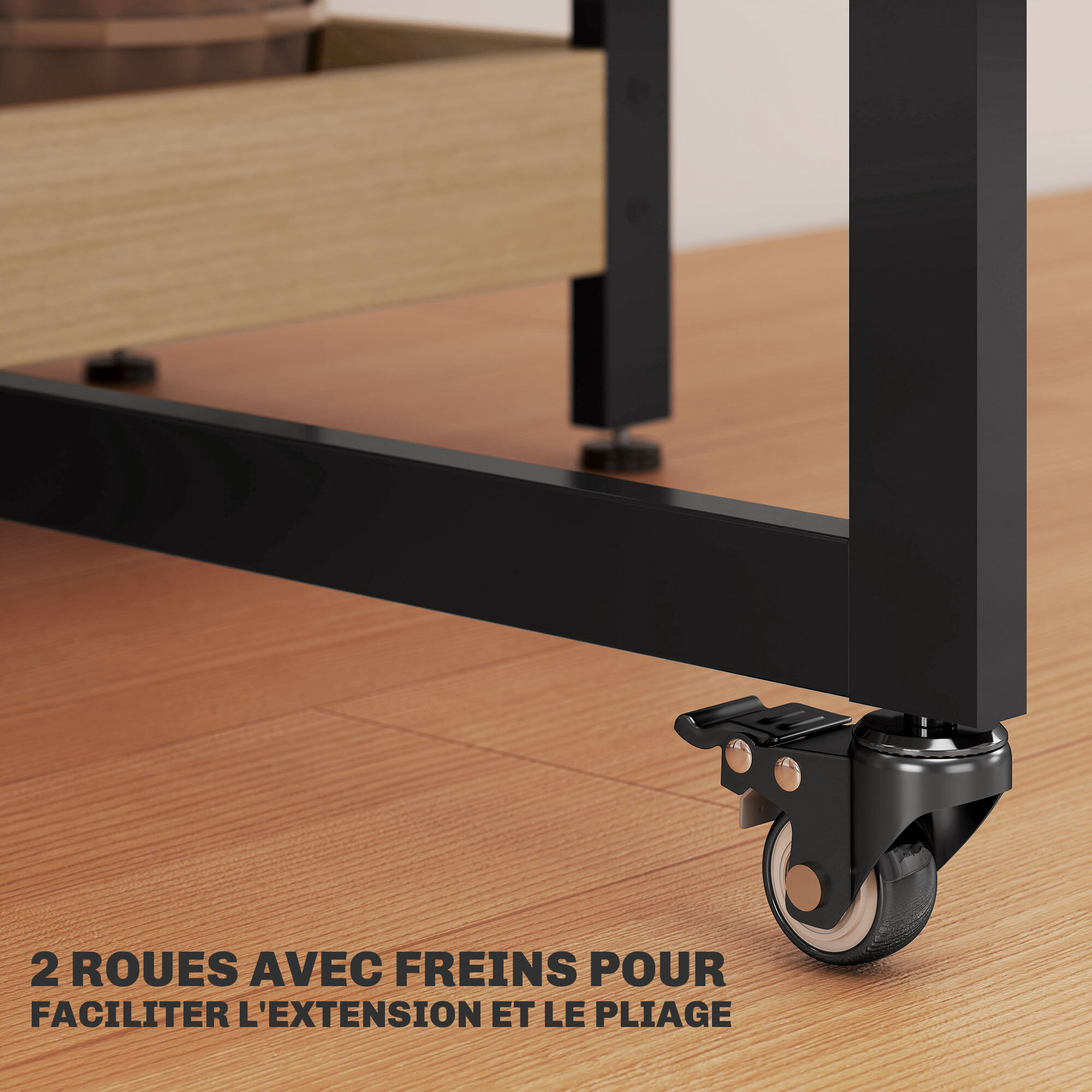 Table de cuisine rabattable - table à manger pliable 2-4 personnes - étagères - métal noir effet bois