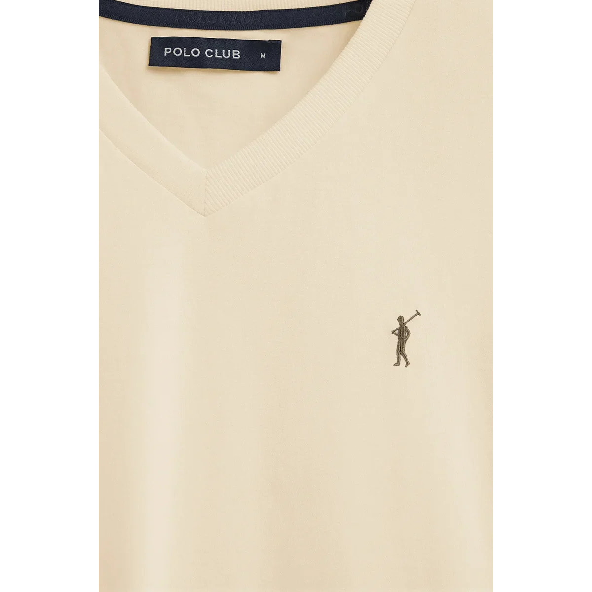 Camiseta color crema de cuello pico con logo Rigby Go