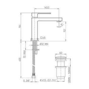 PAINI Mitigeur lavabo Dax Slim PVD Noir Brossé