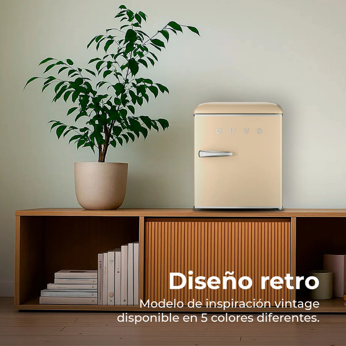 EVVO Frigorífico Mini F20 Retro Beige, 45 l, diseño vintage, bajo consumo, silencioso