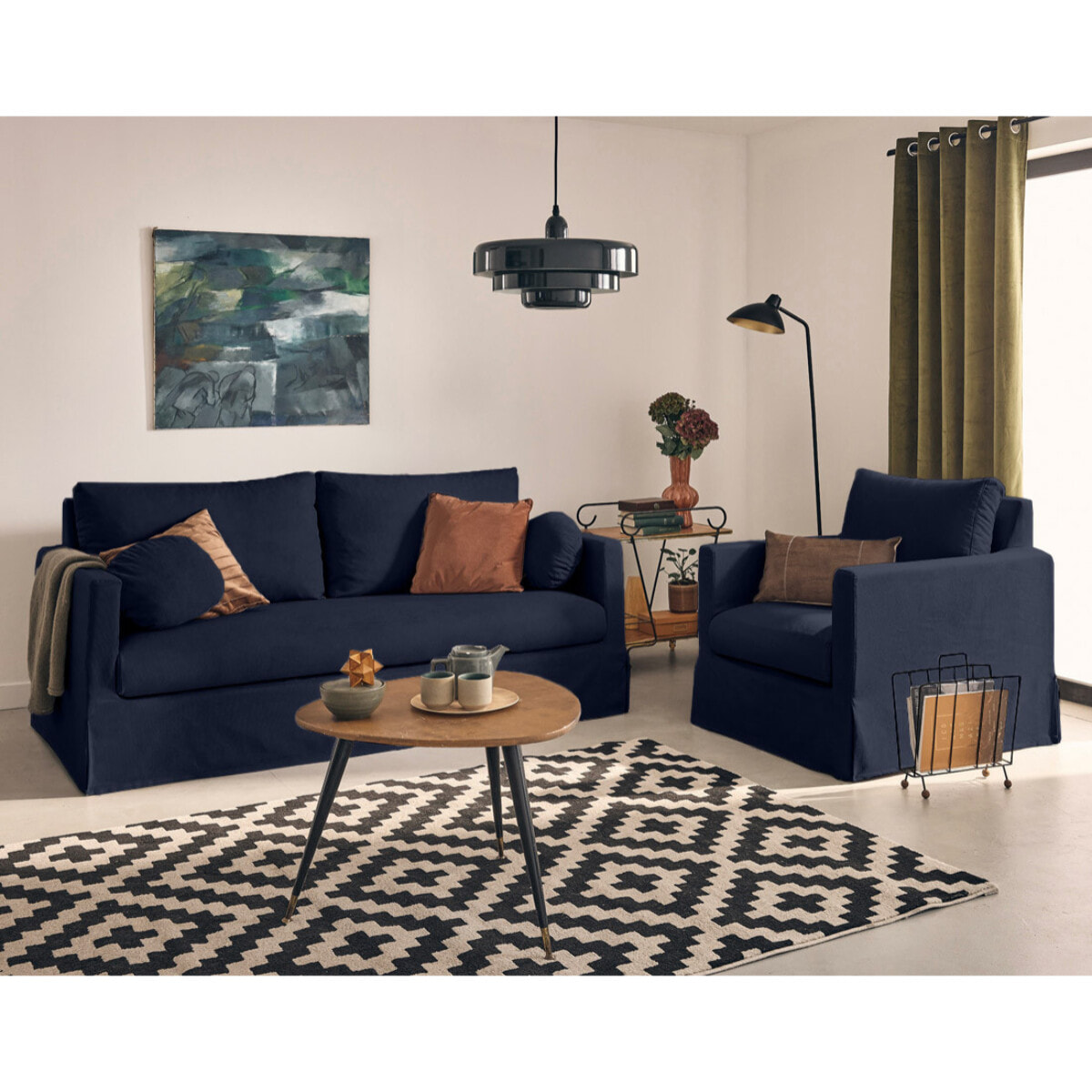 Serena - fauteuil déhoussable en tissu - Bleu marine