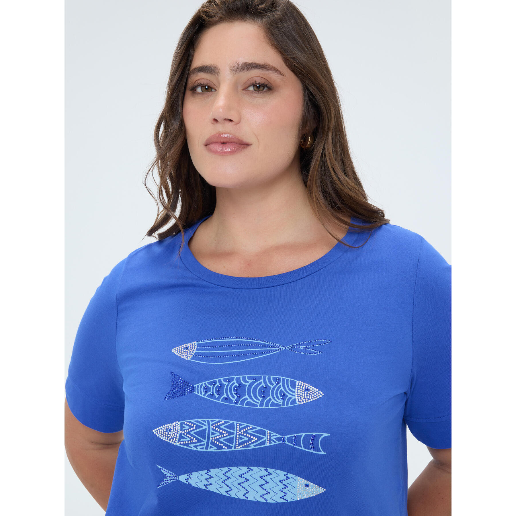 Fiorella Rubino - T-shirt in cotone con stampa e perline - Bluette