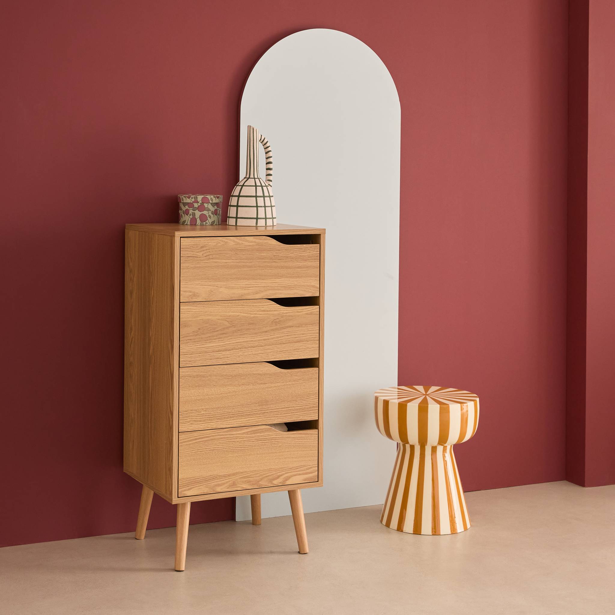 Commode chiffonnier décor bois naturel 4 tiroirs - 48 x 39.6 x 96 cm - Nepal