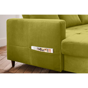 Anna - canapé panoramique d'angle droit - 7 places - convertible avec coffre - en velours - Vert Olive