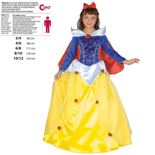 Abito Costume Carnevale Principessa Biancaneve Giallo Rosso Blu Bambina