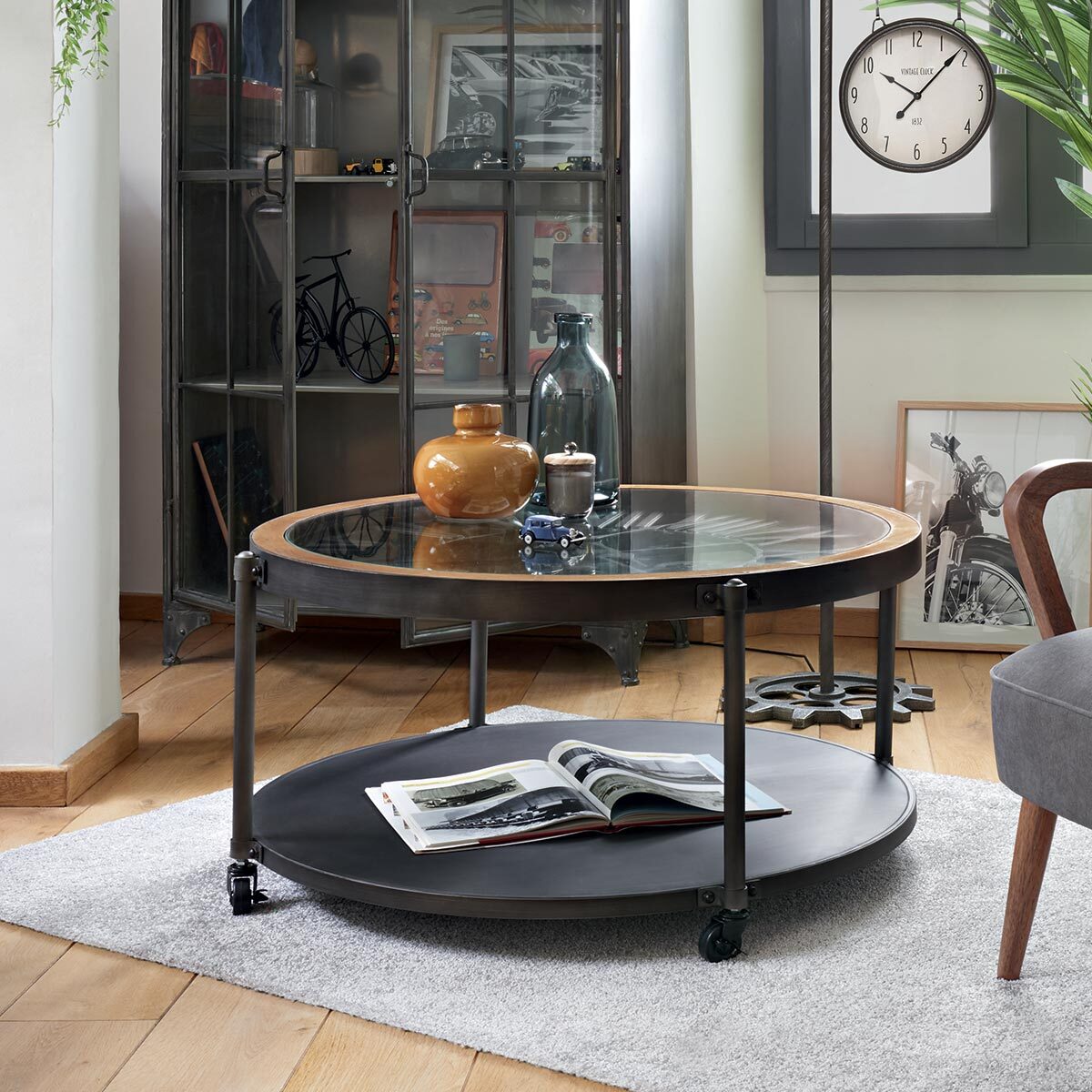 Table basse "Chrono" - métal & bois D90 cm