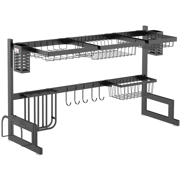 Égouttoir à vaiselle - organiseur d'évier - 8 espaces de séchage - pieds ventouses - acier inox. noir