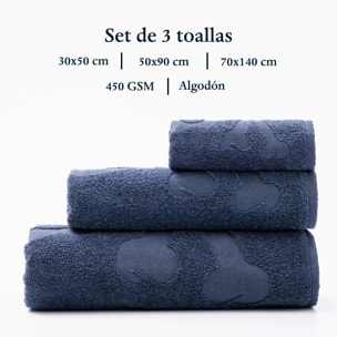 Set de toallas de baño calavera (tocador 30x50cm + manos 50x90cm + baño 70x140cm) 100%algodón azul scalpers home