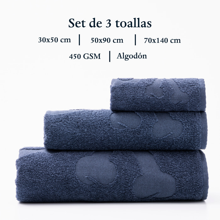 Set de toallas de baño calavera (tocador 30x50cm + manos 50x90cm + baño 70x140cm) 100%algodón azul scalpers home