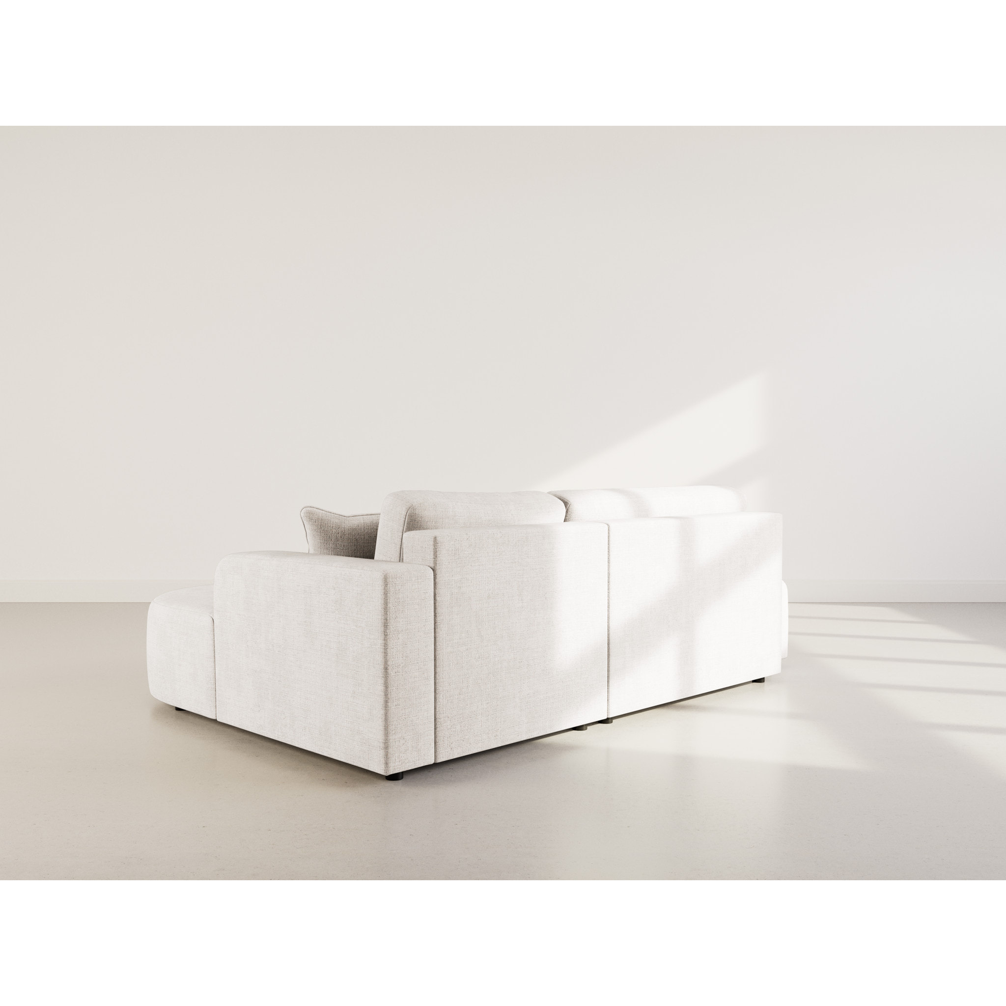 Miro - Canapé d'angle droit 4 places convertible avec coffre en velours texturé - Beige