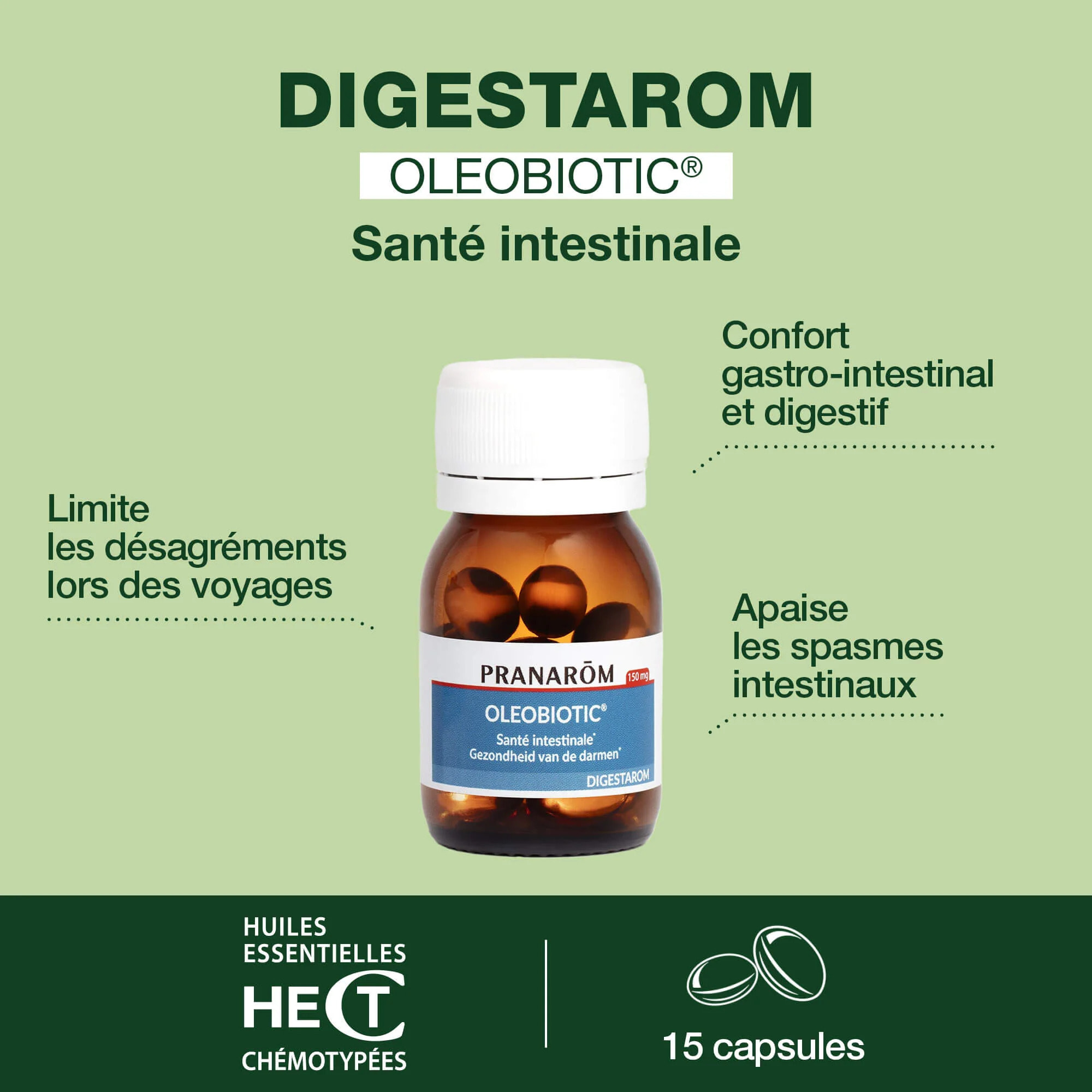 Pranarom - Oleobiotic® Santé intestinale* - 15 capsules
