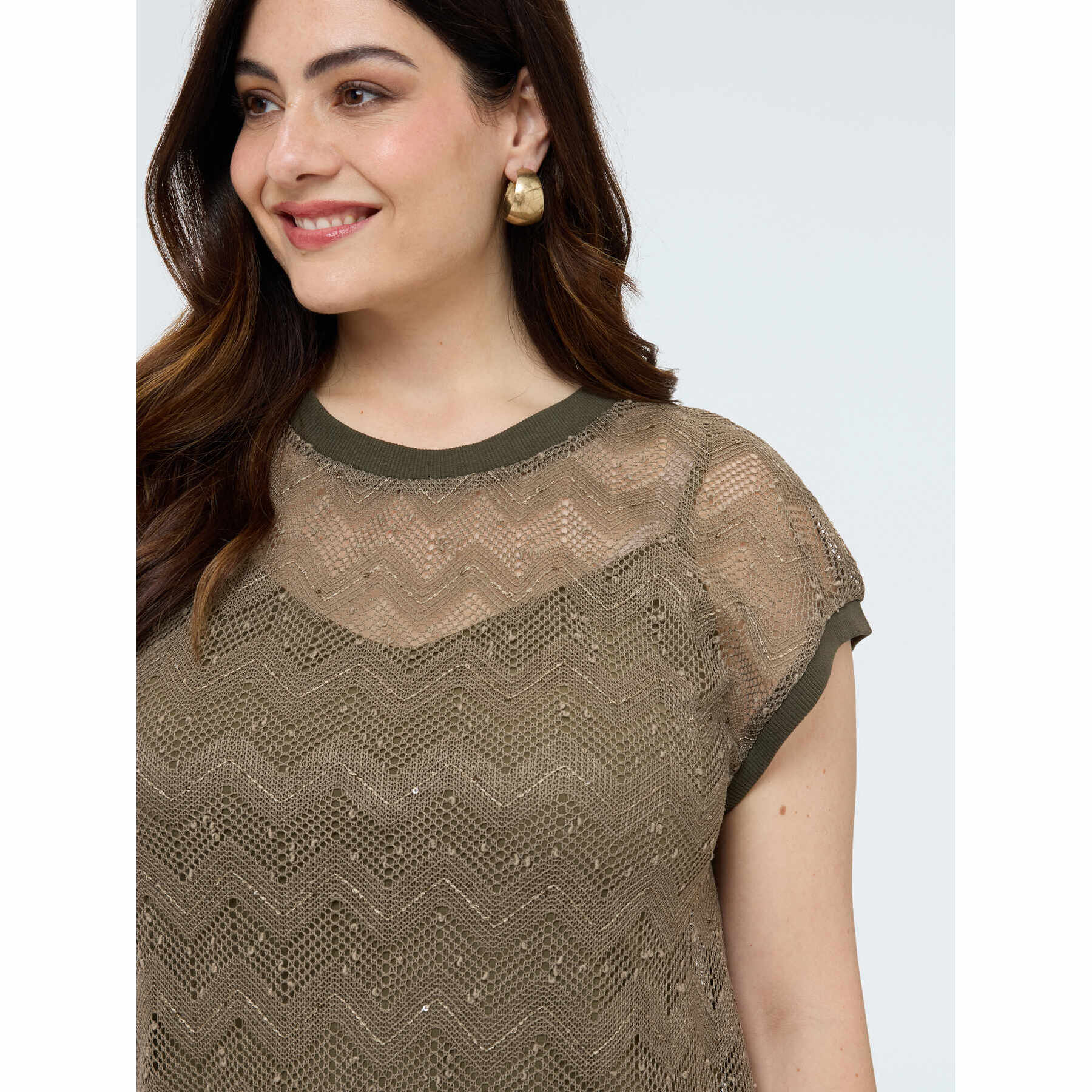 Fiorella Rubino - Camiseta de punto calado ajouré con lentejuelas - Verde militare