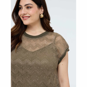 Fiorella Rubino - Camiseta de punto calado ajouré con lentejuelas - Verde militare